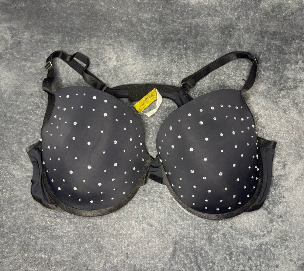 Lingerie Bra Size 3X Black Rhinestone Padded Push Up Embellished